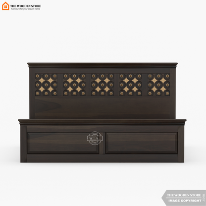 Indi Brass Bed without Storage (Queen Size, Walnut Finish)