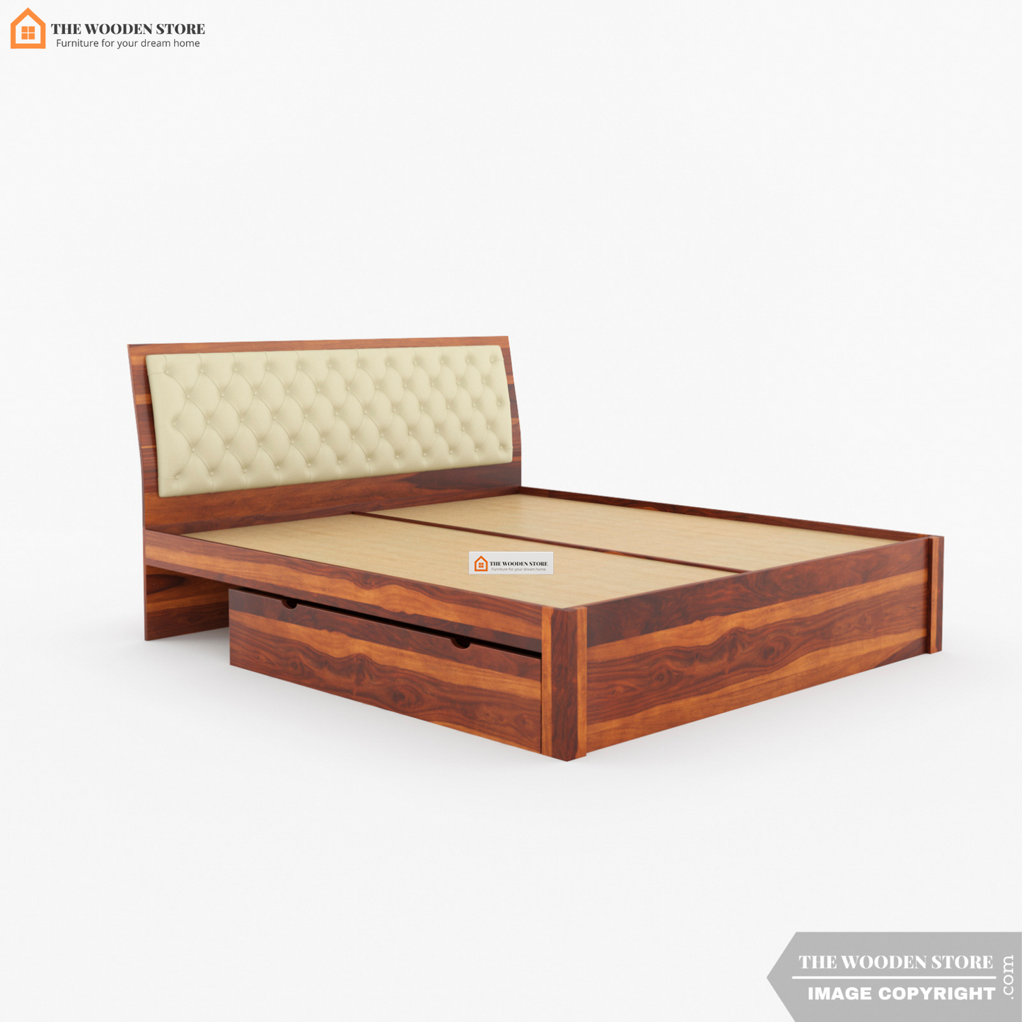 Prince Drawer Storage Bed With Bedside (King Size, Honey Finish)