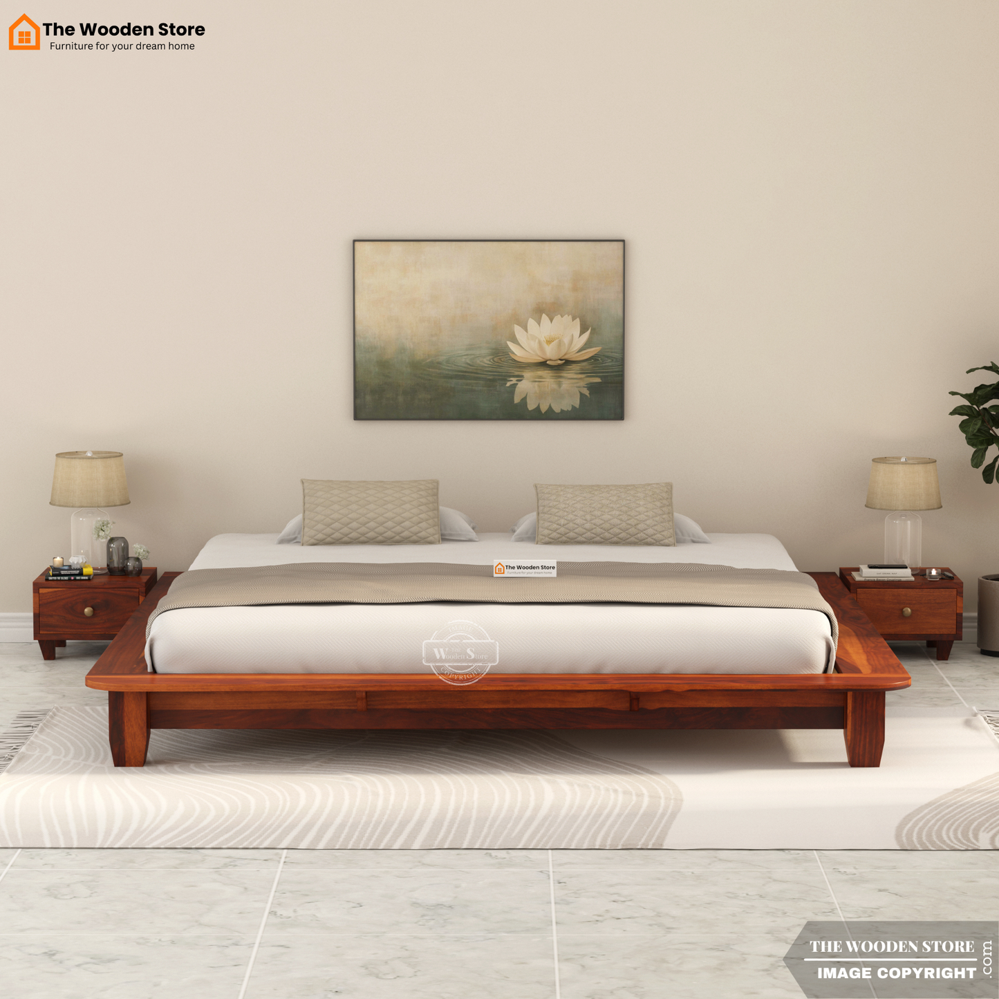 Lakota Platform Bed without Storage (King Size, Honey Finish)