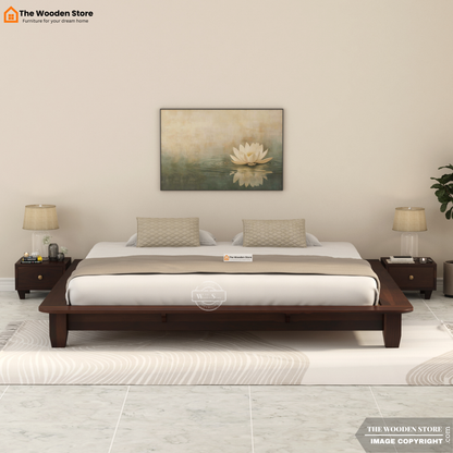 Lakota Platform Bed without Storage (Queen Size, Walnut Finish)