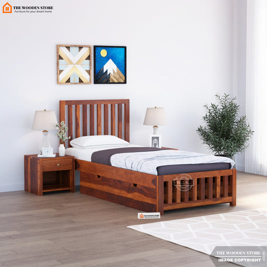 Kaylin Single Bed With Storage ( Honey Finish )