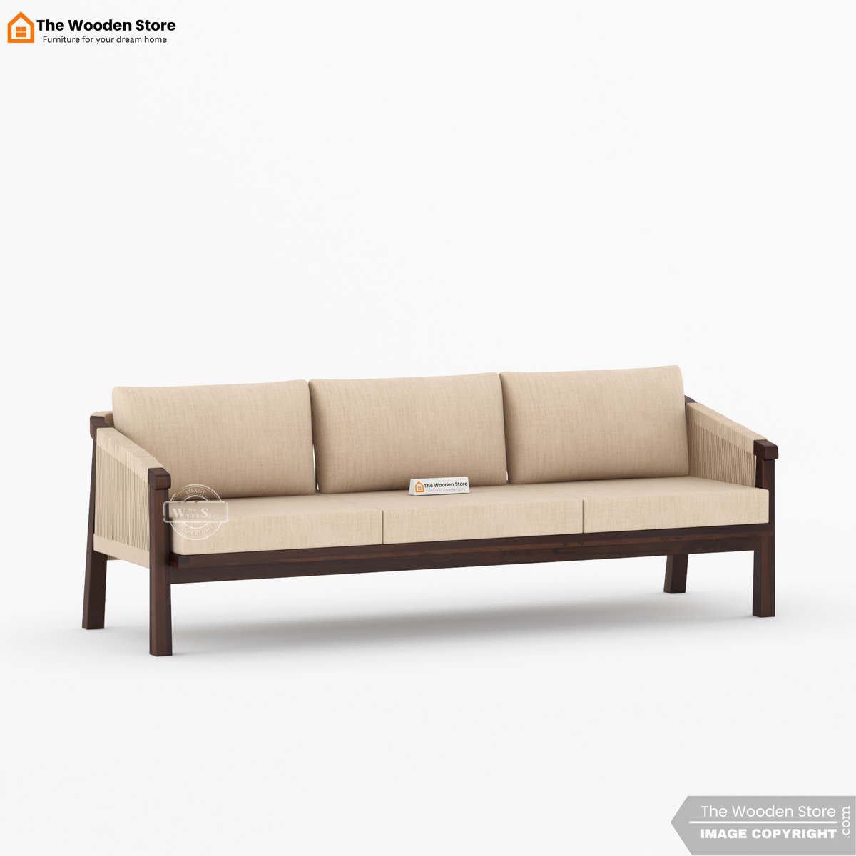 Harrill 3+1+1 Wooden Sofa Set (Walnut Finish)