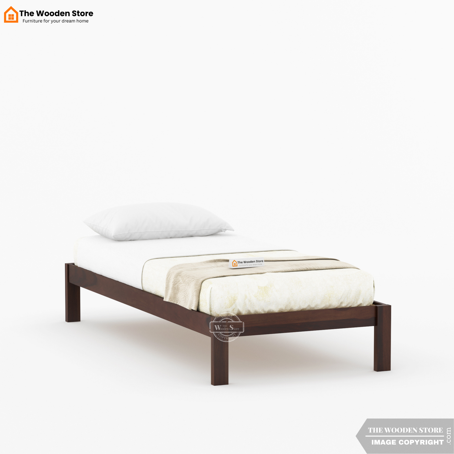 Orwin Single Bed Without Storage (Walnut Finish)