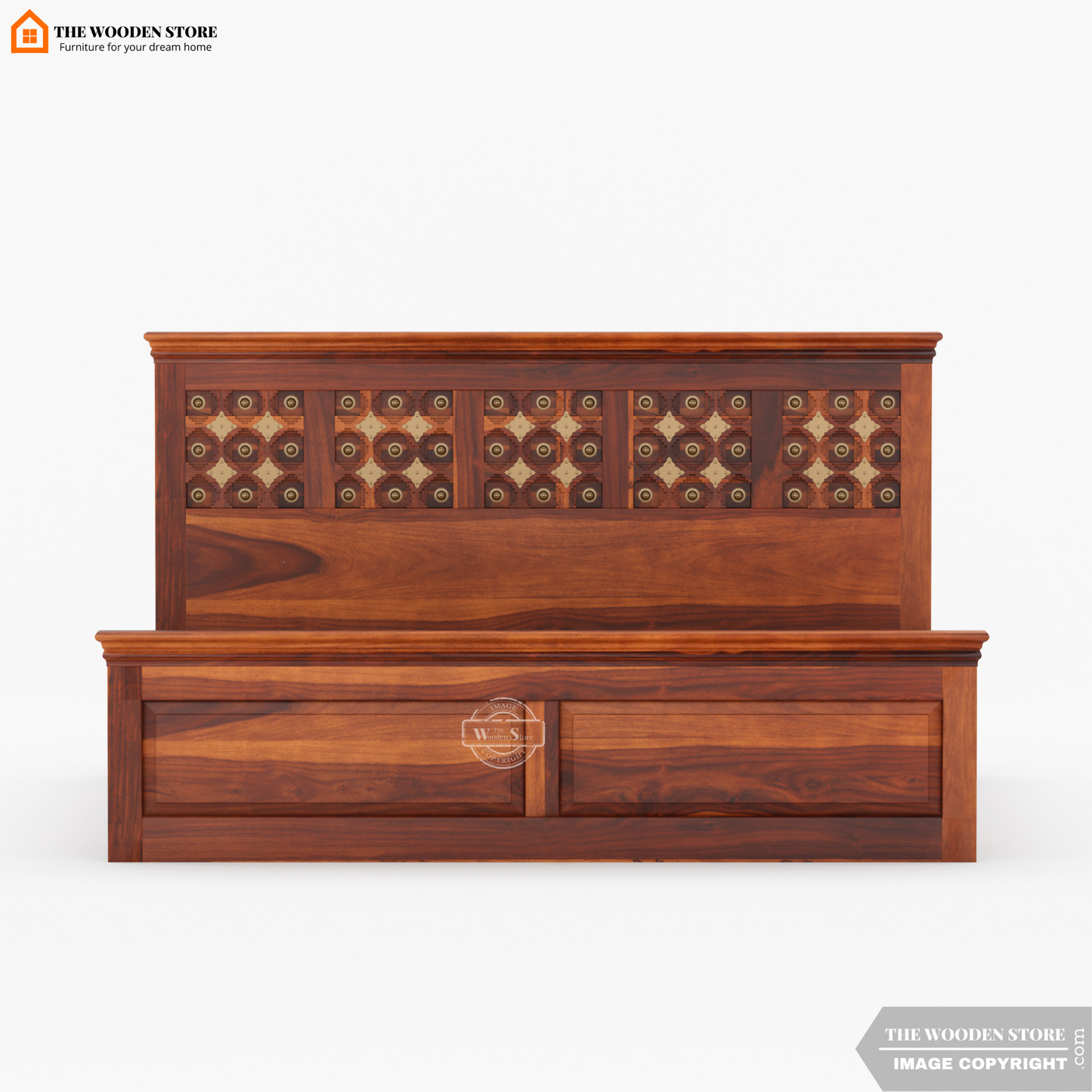 Indi Brass Bed without Storage (Queen Size, Honey Finish)