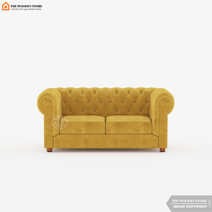 Ronin 2 Seater Chesterfield Fabric Sofa (Orange Gold)