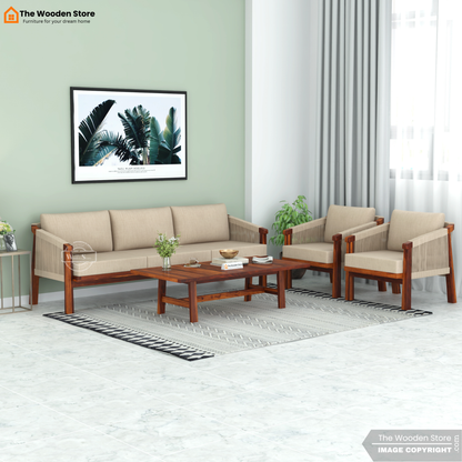 Harrill 3+1+1 Wooden Sofa Set (Honey Finish)
