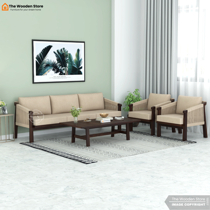 Harrill 3+1+1 Wooden Sofa Set (Walnut Finish)