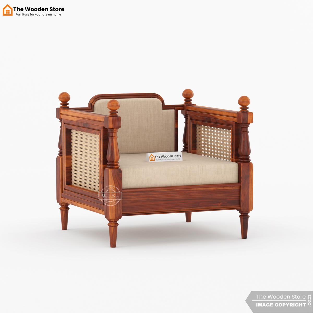 Ventura 3+1+1 Wooden Sofa Set (Honey Finish)