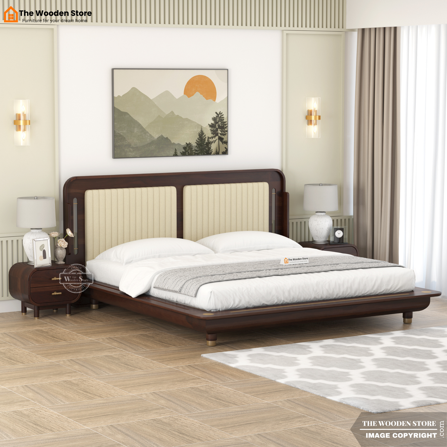 Liam Upholstered Platform Bed without Storage (King Size, Walnut Finish)