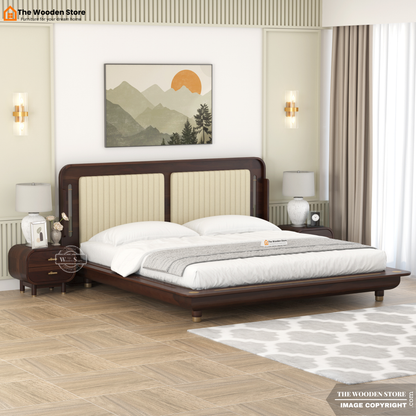 Liam Upholstered Platform Bed without Storage (King Size, Walnut Finish)