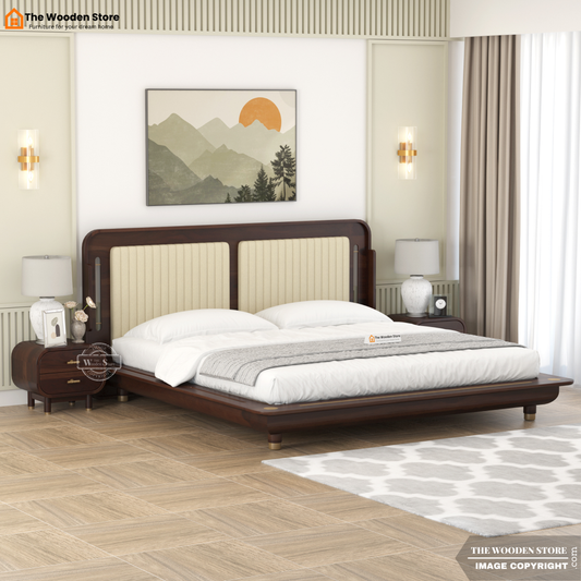 Liam Upholstered Platform Bed without Storage (King Size, Walnut Finish)