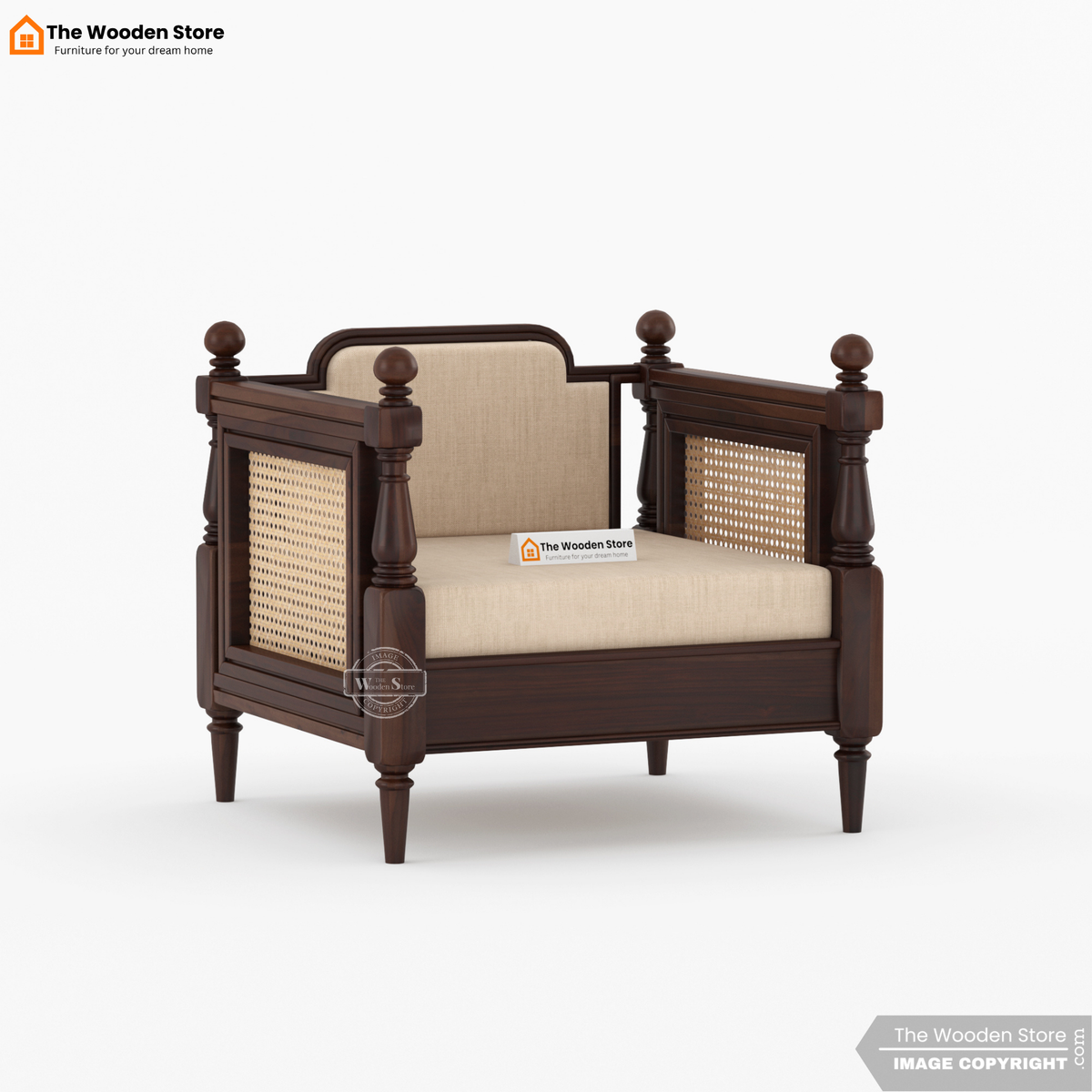 Ventura 3+1+1 Wooden Sofa Set (Walnut Finish)