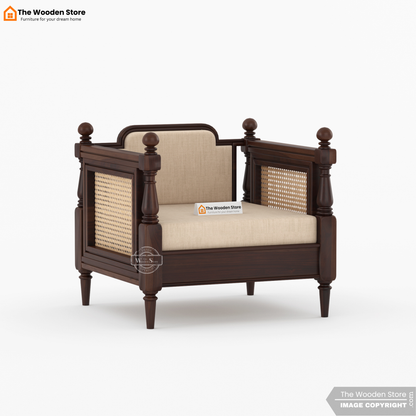 Ventura 3+1+1 Wooden Sofa Set (Walnut Finish)