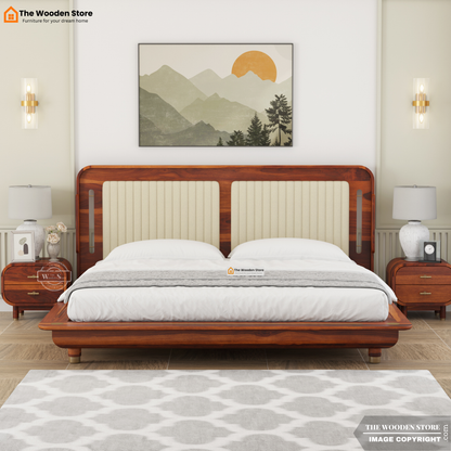 Liam Upholstered Platform Bed without Storage (King Size, Honey Finish)