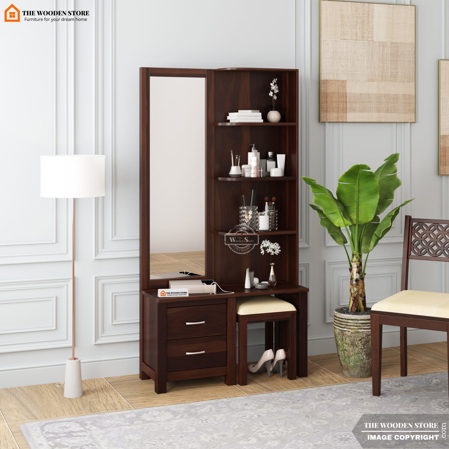 Jimmy Dressing Table With Stool (Walnut Finish)