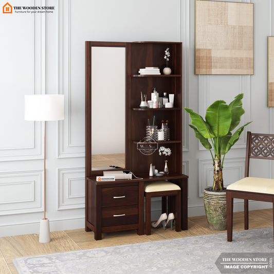 Jimmy Dressing Table With Stool (Walnut Finish)
