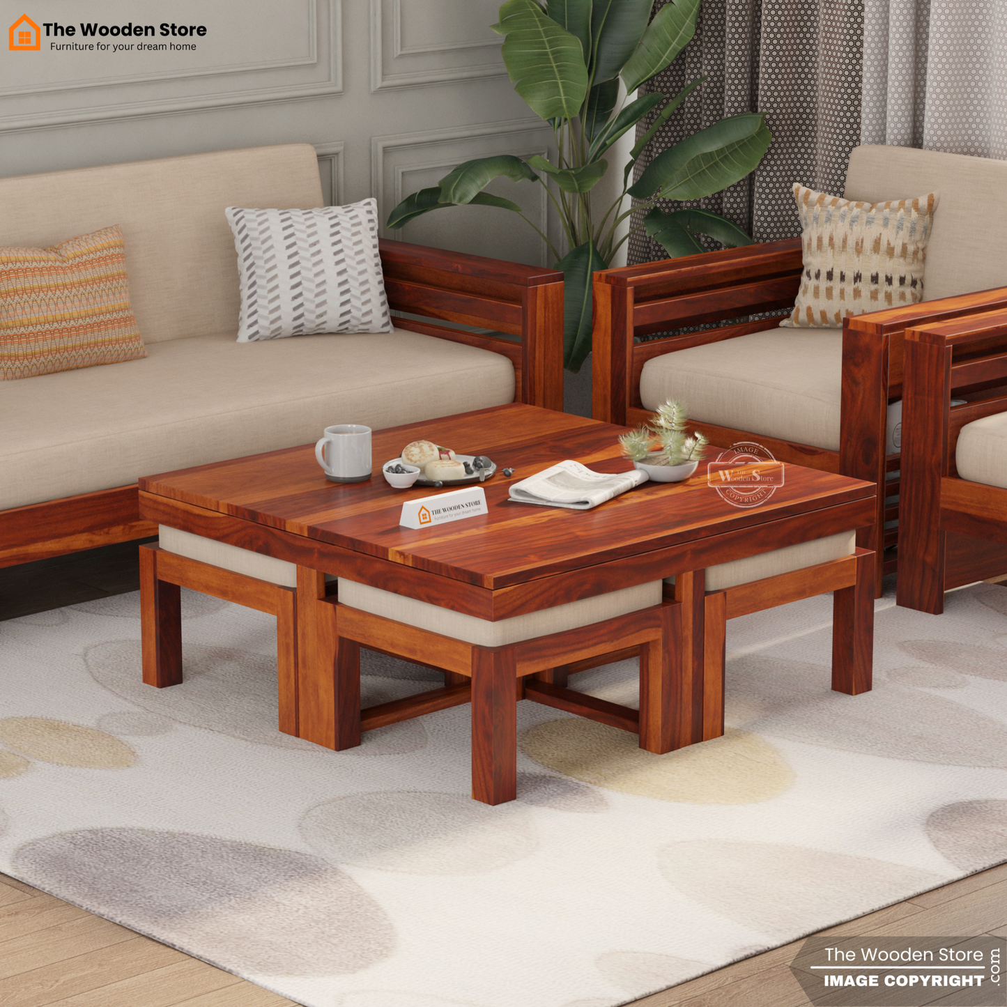 Neso Coffee Table Set (Honey Finish)