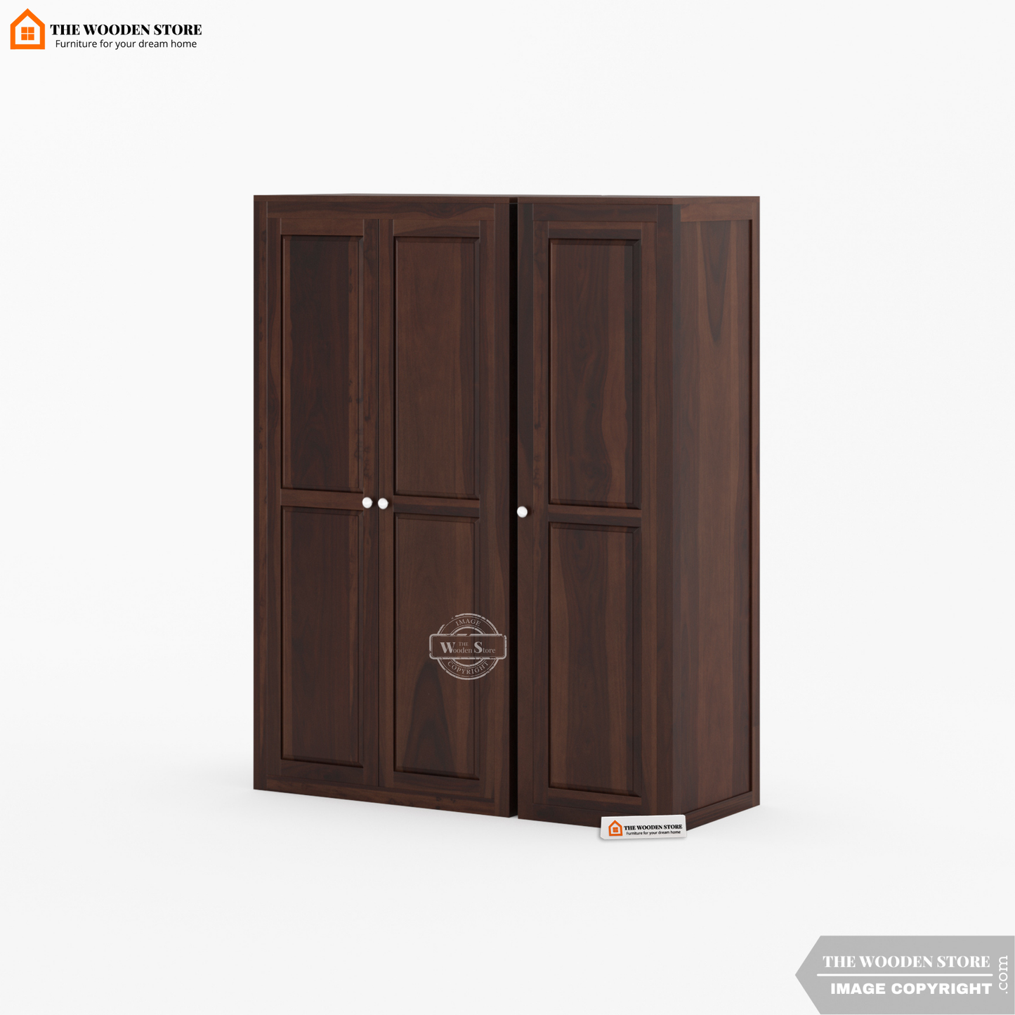 Mateo 3 Door Multi-Utility Wardrobe (Walnut Finish)