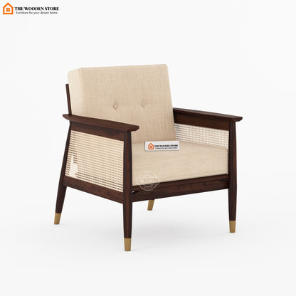 Eliath Cane Arm Chair (Soft Vanilla, Walnut Finish)