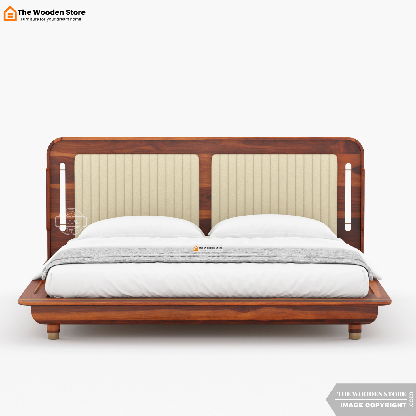 Liam Upholstered Platform Bed without Storage (King Size, Honey Finish)