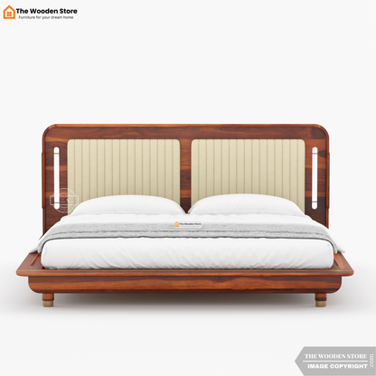 Liam Upholstered Platform Bed without Storage (King Size, Honey Finish)