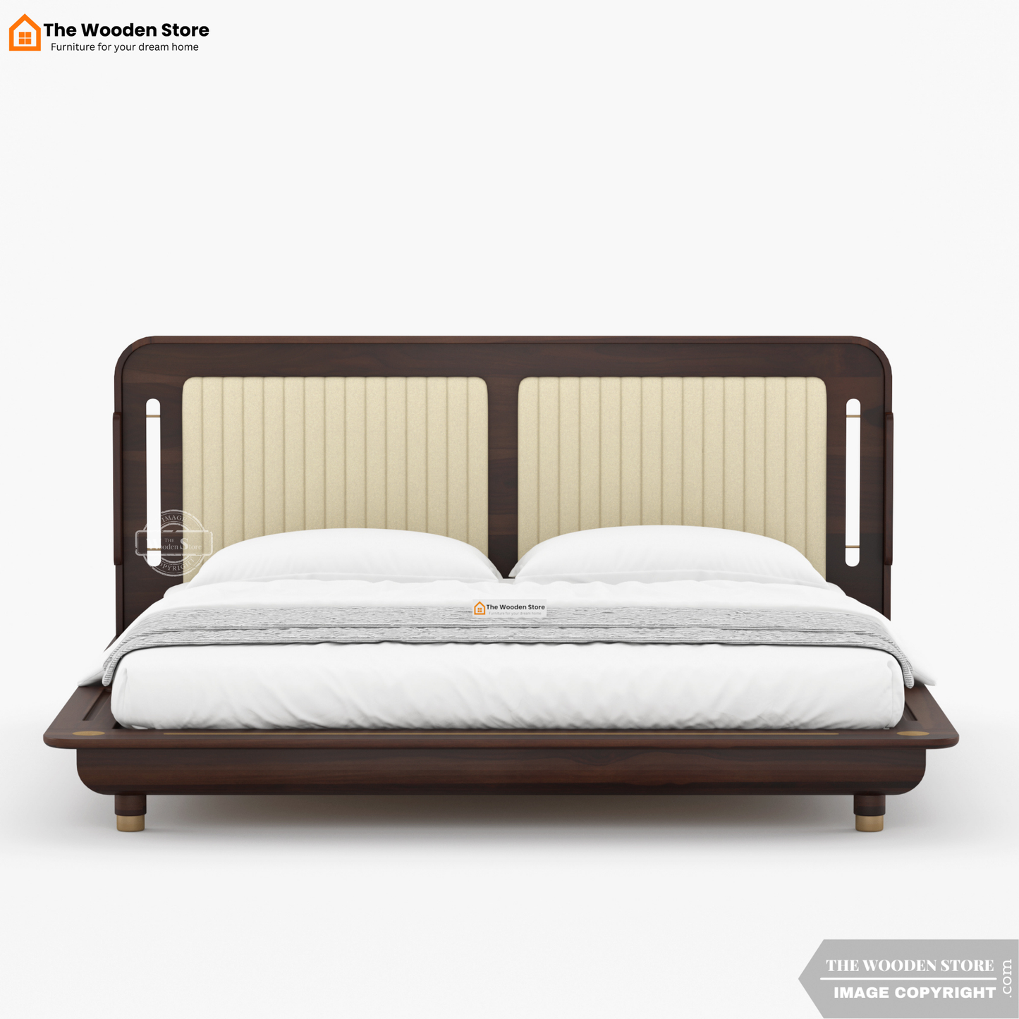 Liam Upholstered Platform Bed without Storage (King Size, Walnut Finish)
