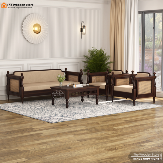 Ventura 3+1+1 Wooden Sofa Set (Walnut Finish)