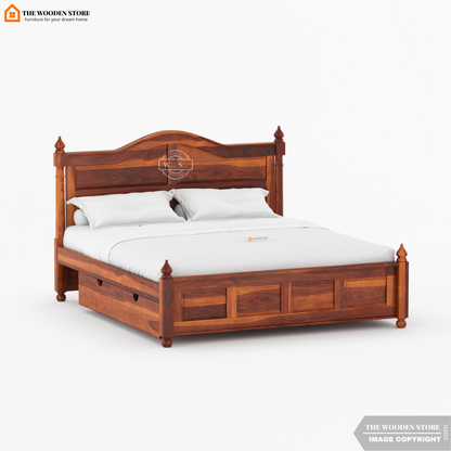 Boonville Bed with Drawer Storage (Queen Size, Honey Finish)
