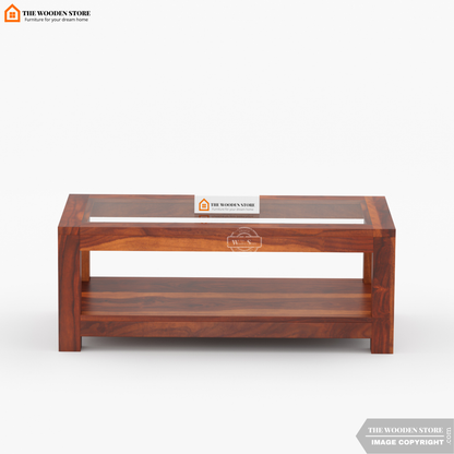 Cove Glass Top Coffee Table (Honey Finish)