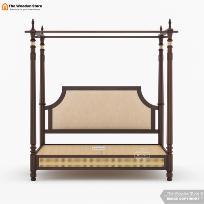 Canora Sheesham Wood and Cane Upholstered Poster Bed Without Storage  (King Size, Walnut Finish)