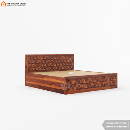 Trihex Bed with Drawer Storage (King Size, Honey Finish)