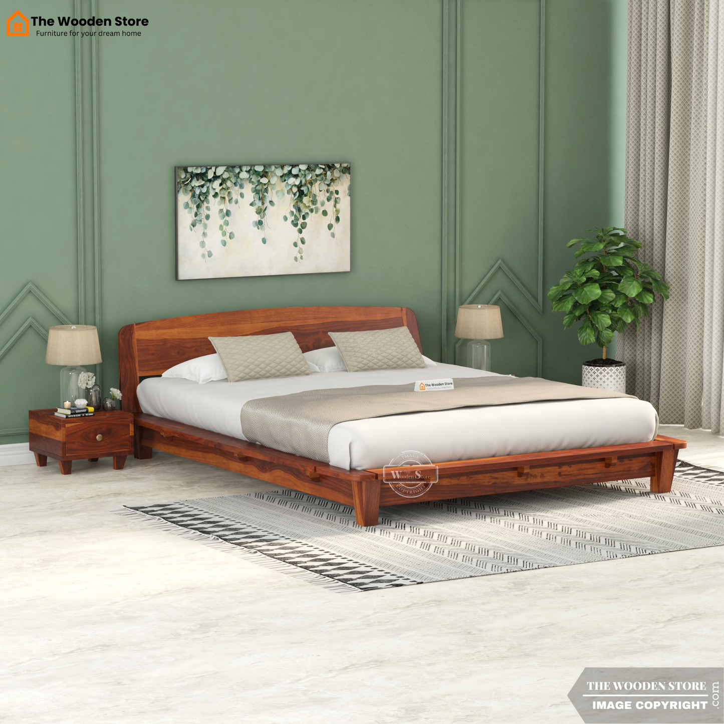 Ashlie Platform Bed without Storage (King Size, Honey Finish)