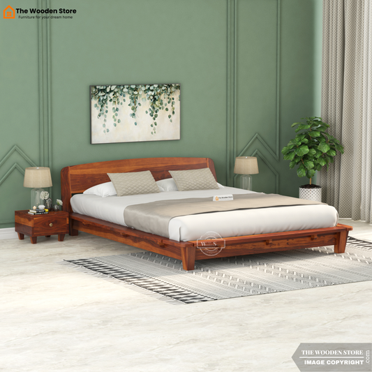 Ashlie Platform Bed without Storage (King Size, Honey Finish)