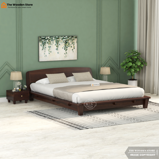Ashlie Platform Bed without Storage (King Size, Walnut Finish)