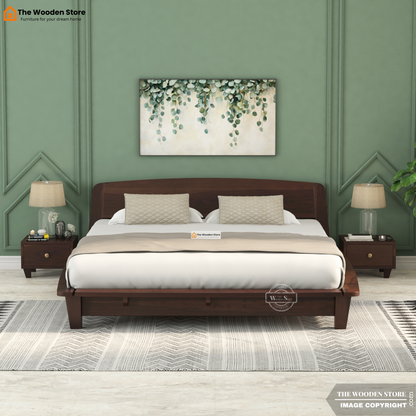 Ashlie Platform Bed without Storage (Queen Size, Walnut Finish)