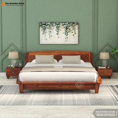Ashlie Platform Bed without Storage (King Size, Honey Finish)