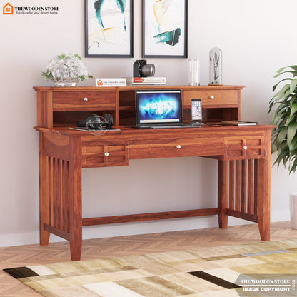 Edvora Computer Table With Drawers (Honey Finish)