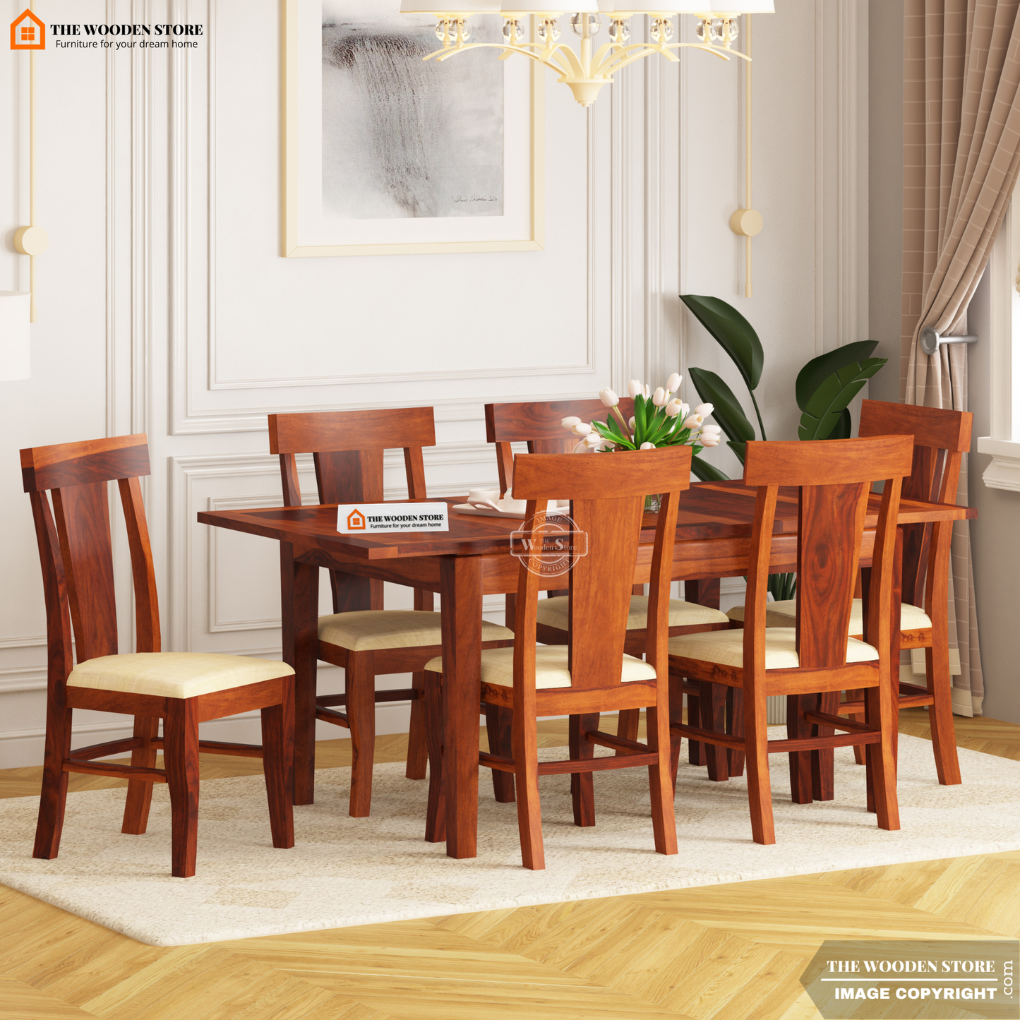 Velma 6 Seater Extendable Dining Set (Honey Finish)
