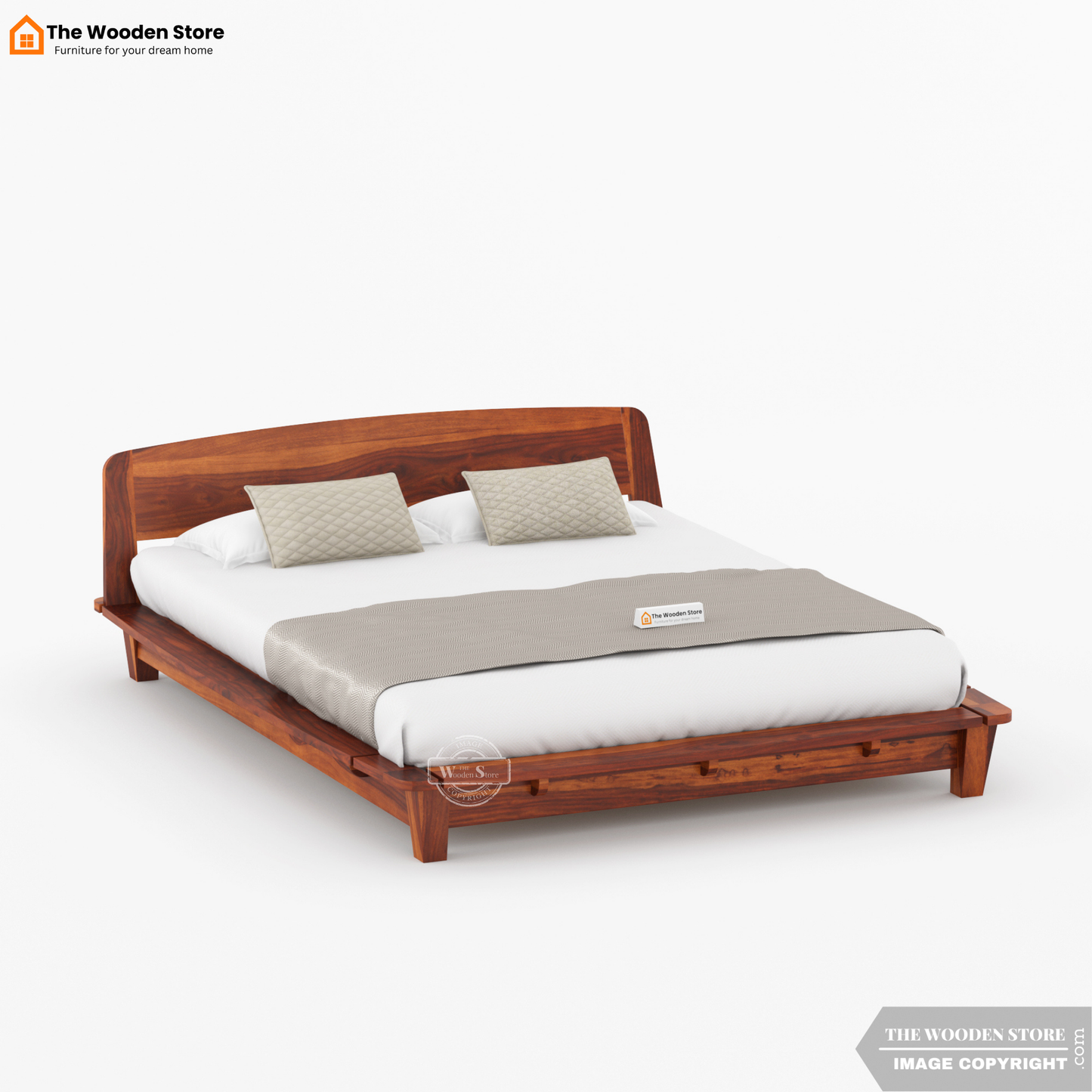 Ashlie Platform Bed without Storage (King Size, Honey Finish)