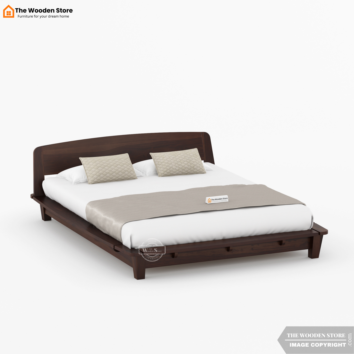 Ashlie Platform Bed without Storage (Queen Size, Walnut Finish)