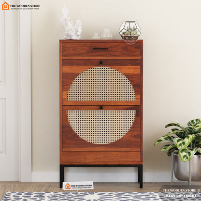 Cerina Rattan Tilt Out Shoe Rack (Honey Finish)