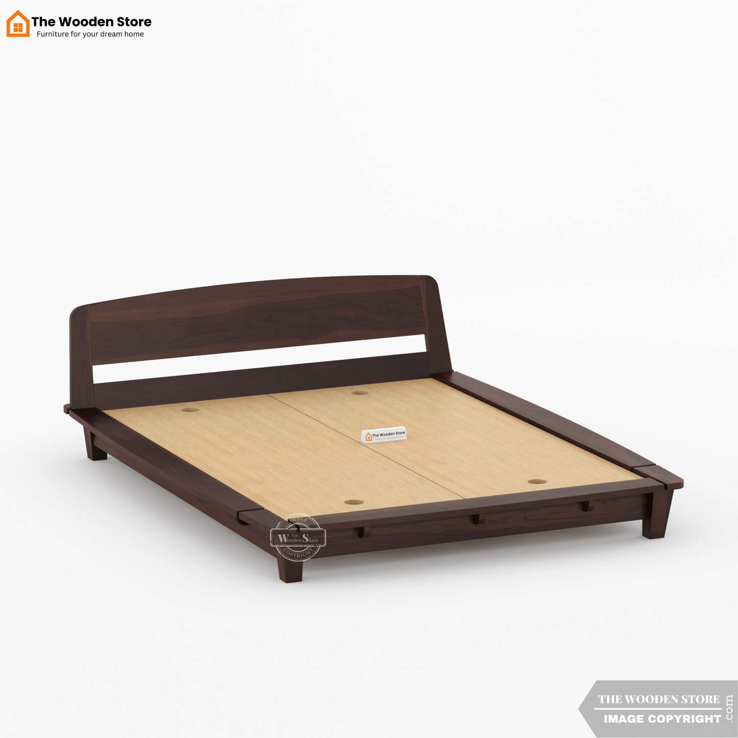 Ashlie Platform Bed without Storage (Queen Size, Walnut Finish)