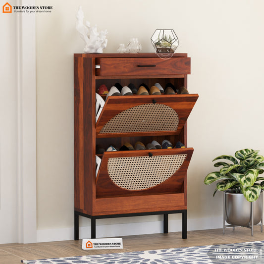 Cerina Rattan Tilt Out Shoe Rack (Honey Finish)