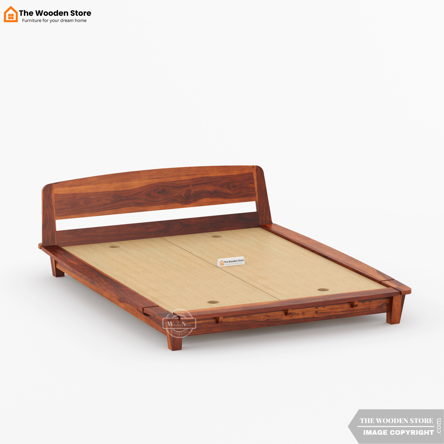 Ashlie Platform Bed without Storage (King Size, Honey Finish)