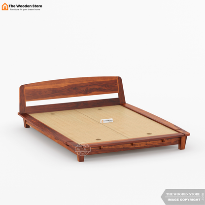 Ashlie Platform Bed without Storage (King Size, Honey Finish)