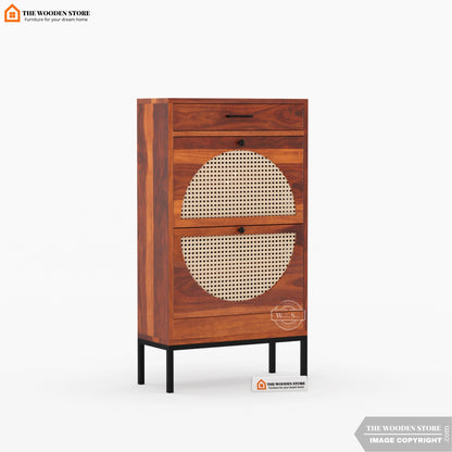 Cerina Rattan Tilt Out Shoe Rack (Honey Finish)