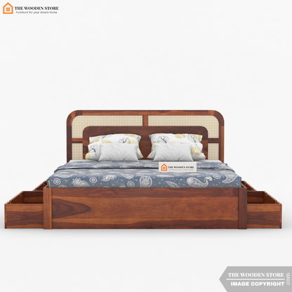 Emma Bed with Drawer Storage (King Size, Honey Finish)