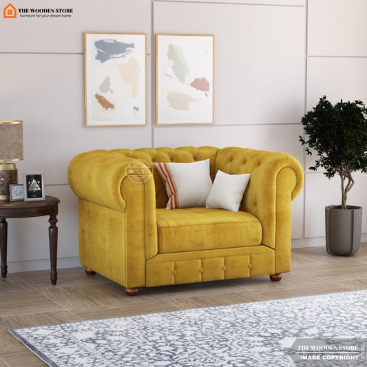Ronin 1 Seater Chesterfield Fabric Sofa (Orange Gold)