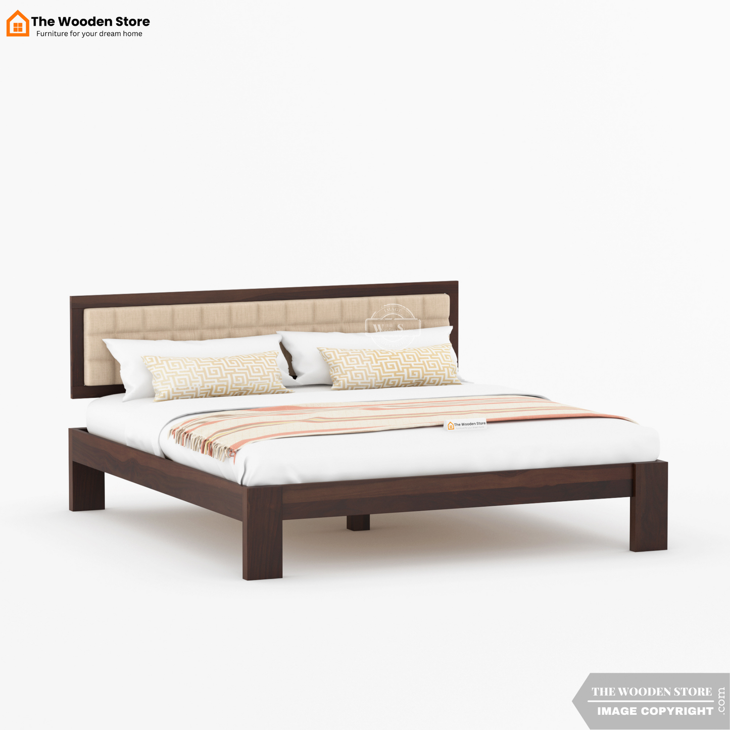 Halis Upholstered Bed without Storage (King Size, Walnut Finish)
