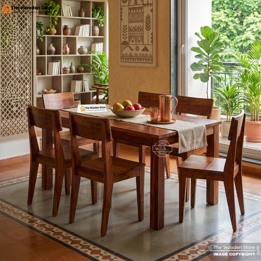 Nancy 6 Seater Dining Table Set (Honey Finish)